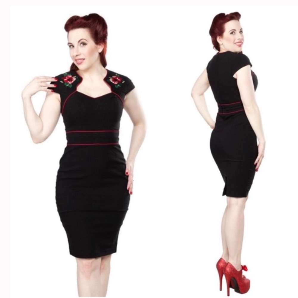 Hell Bunny vixen black wiggle pencil dress L